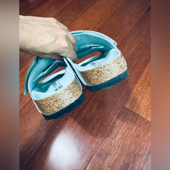 Birkenstock Uji Nubuck shine Leather straps slide sandals in surf green various - Picture 8 of 16